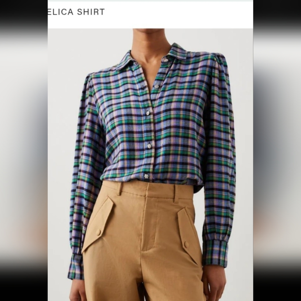 RAILS Angelica plaid Top Size XS MSRP $200 crystal buttons